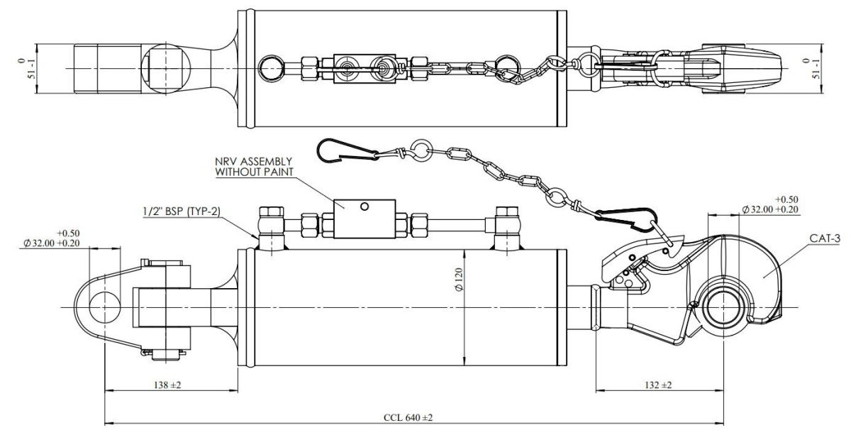 JAG98-1624 Łącznik górny hydrauliczny kat.3-3, 640-831mm