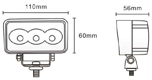JAG96-0070 Lampa robocza LED, 9W, 10-30V, 3 EPISTAR LEDx3W, Prostokątna JAG