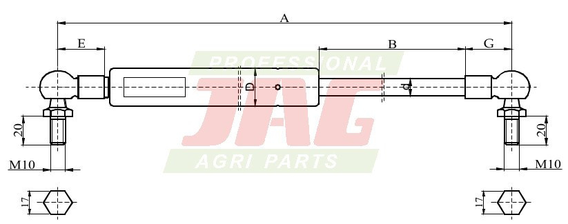 JAG99-1077 Siłownik gazowy JAG, MASSEY FERGUSON 3380149M2 3380149M1