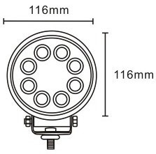 JAG96-0031 Lampa robocza LED, 24W, 10-30V, 8 EPISTAR LEDx3W, FLOOD, Okrągła JAG