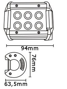 JAG96-0036 Lampa robocza LED, 18W, 10-30V, 6 CREE LEDx3W, FLOOD, Listwa podwójna