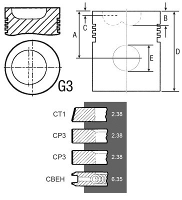 3639050M1 Tłok + pierścienie, MASSEY FERGUSON 3639050M1 1896438M91