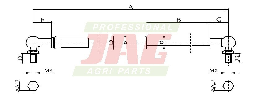 JAG99-1078 Siłownik gazowy JAG, CASE IH 1284622C2 1284622C1