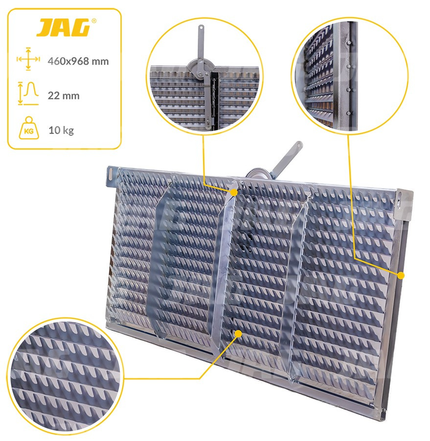 JAG25-0036 Sito żaluzjowe ocynkowane końcowe, lamela-22mm JAG PREMIUM, JOHN DEERE AZ10144 AZ13656