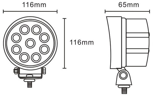 JAG96-0029 Lampa robocza LED, 27W, 10-30V, 9 EPISTAR LEDx3W, SPOT, Okrągła JAG