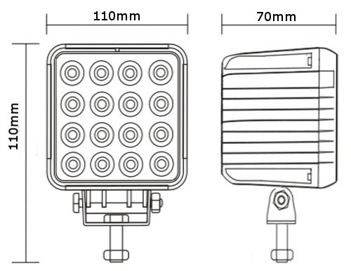 JAG96-0007 Lampa robocza LED, 48W, 10-30V, 16 EPISTAR LEDx3W, FLOOD JAG