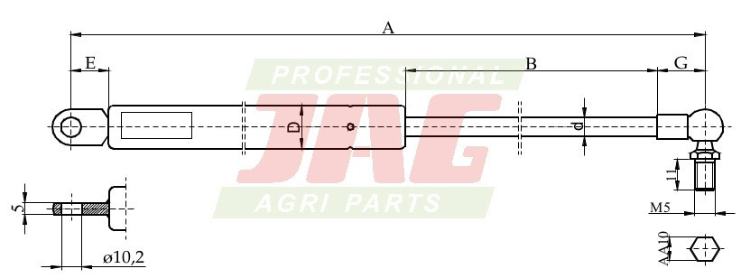JAG99-1062 Siłownik gazowy JAG, DEUTZ FAHR 04316669 DAVID BROWN K4316669