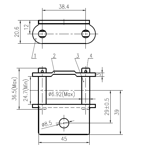 38.4VF1 Spinka łańcucha przenośnika wciągającego z mocowaniem ROLLON-SOLID