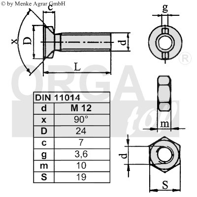 Śruba płużna M12x30 8.8 ORGAtop Germany