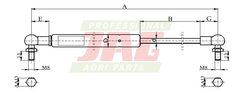 JAG99-1090 Siłownik gazowy JAG, DEUTZ FAHR 04373763