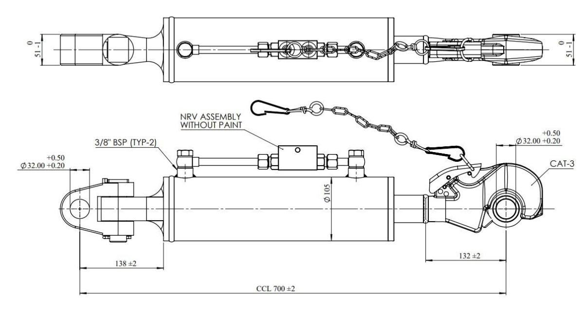 JAG98-1632 Łącznik górny hydrauliczny kat.3-3, 665-905mm