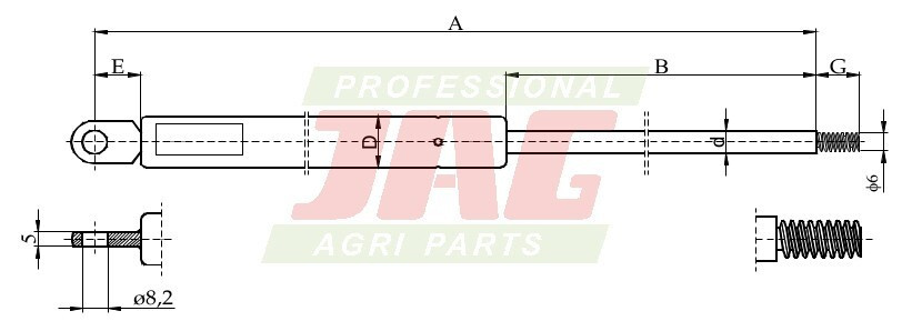 JAG99-1057 Siłownik gazowy, MASSEY FERGUSON 3303021M91 CNH 3949895