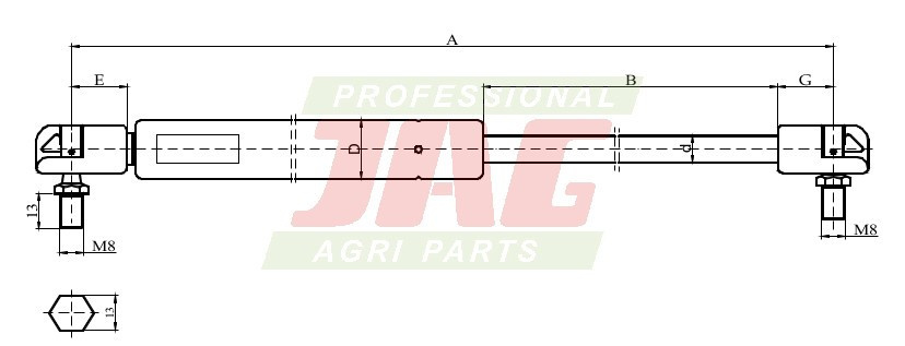 JAG99-1040 Siłownik gazowy JAG, NEW HOLLAND 82019393 81865239