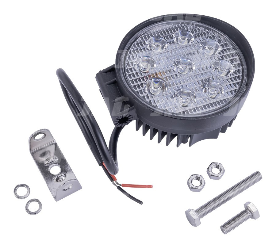 JAG96-0029 Lampa robocza LED, 27W, 10-30V, 9 EPISTAR LEDx3W, SPOT, Okrągła