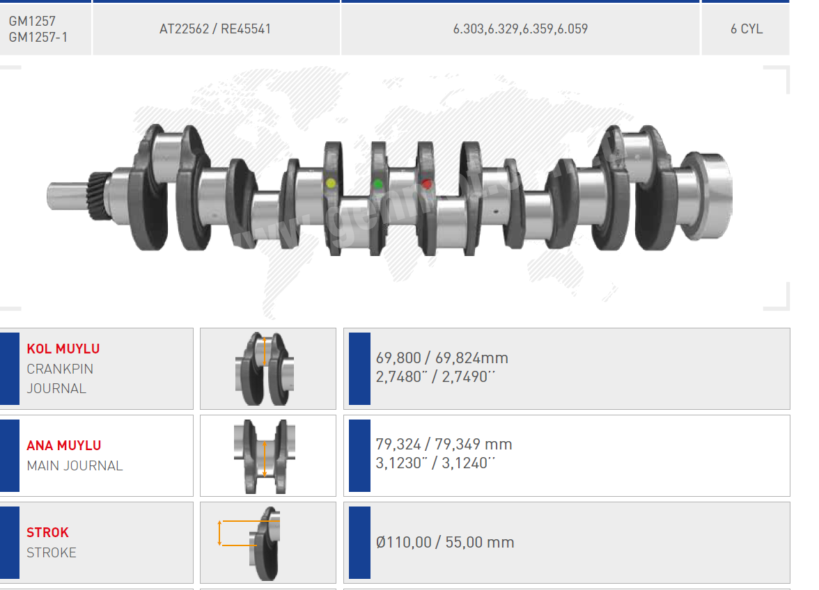 RE45541 Wał korbowy 6-cyl, 6.303,6.329,6.359, JOHN DEERE AT22562 RE45541