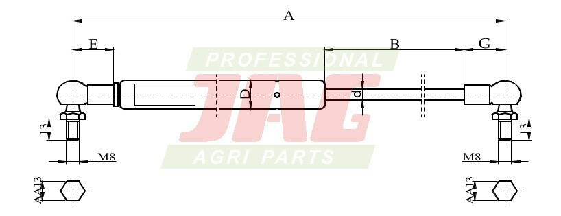 JAG99-1090 Siłownik gazowy JAG, DEUTZ FAHR 04373763