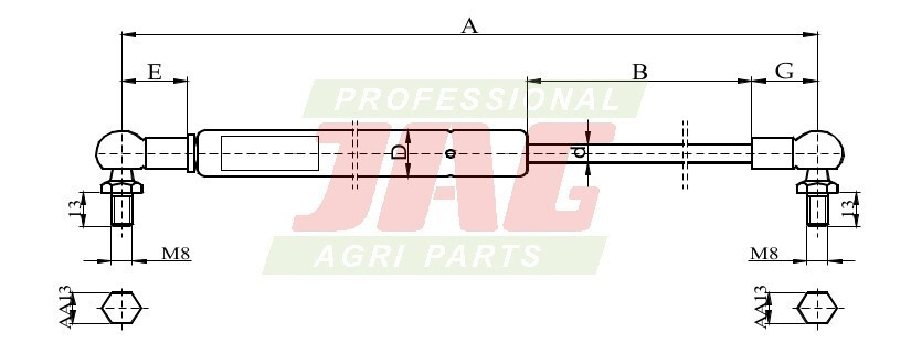 JAG99-1032 Siłownik gazowy, DEUTZ FAHR 04336970