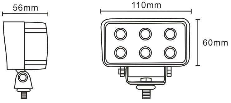 JAG96-0015 Lampa robocza LED, 18W, 10-30V, 6 EPISTAR LEDx3W, FLOOD, Prostokątna JAG