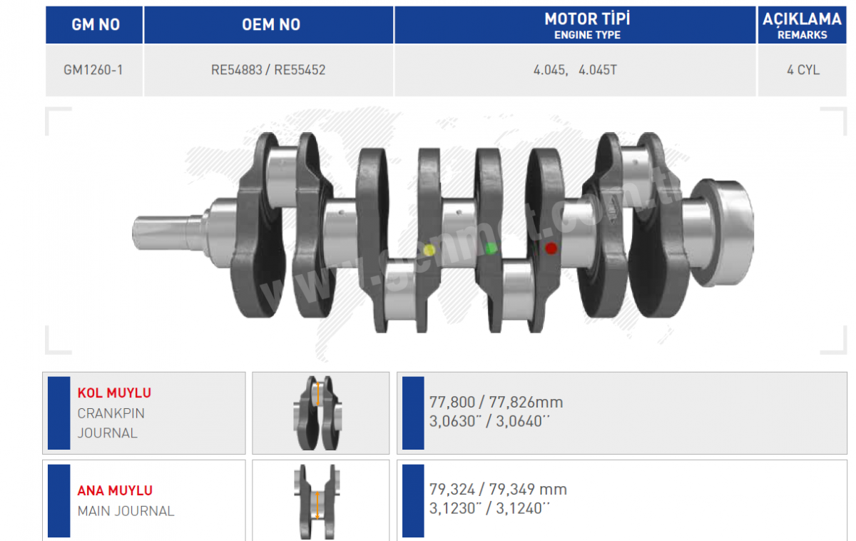 RE54883 Wał korbowy JD 4.045,4.045T końcówka 79mm
