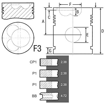 K944573 Tłok + pierścienie, DAVID BROWN K944573