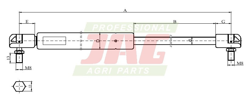 JAG99-1029 Siłownik gazowy JAG, MASSEY FERGUSON 3389556M2 3389556M1