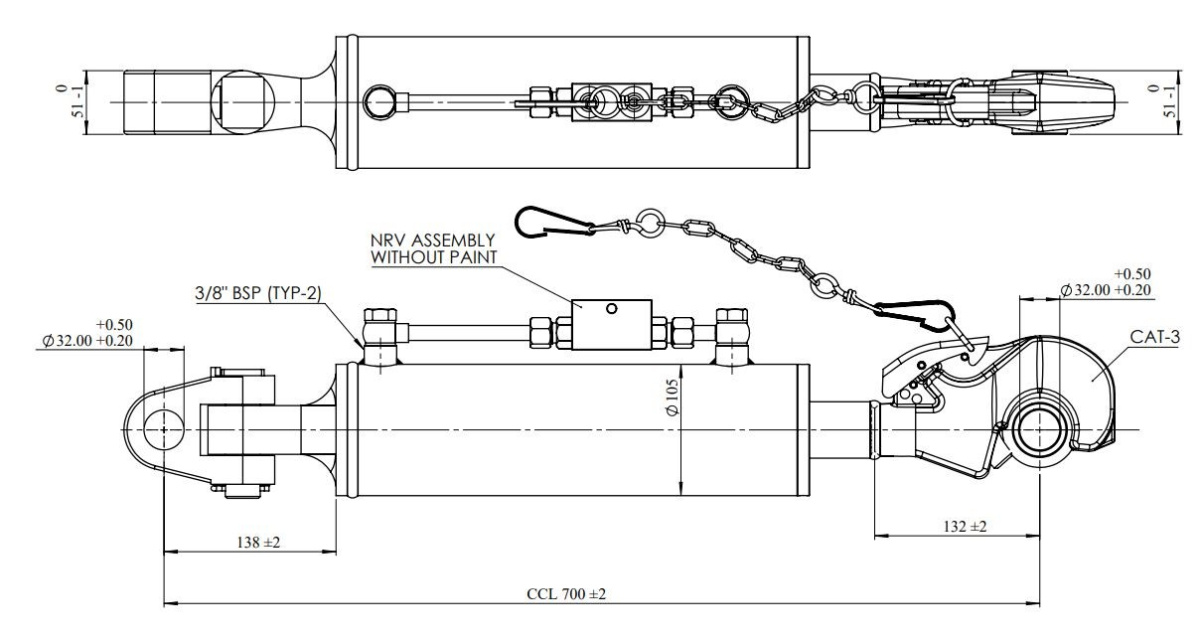 JAG98-1632 Łącznik górny hydrauliczny kat.3-3, 665-905mm
