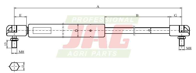 JAG99-1099 Siłownik gazowy JAG, STEYR 134701577 CNH E2NN9444000M