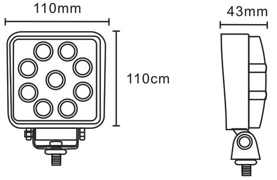 JAG96-0026 Lampa robocza LED ,27W, 10-30V, 9 EPISTAR LEDx3W, FLOOD, Kwadratowa