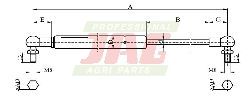 JAG99-1078 Siłownik gazowy JAG, CASE IH 1284622C2 1284622C1