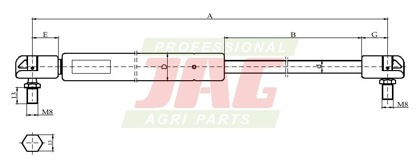 JAG99-1019 Siłownik gazowy JAG, RENAULT 7700005276 NEW HOLLAND 83952213