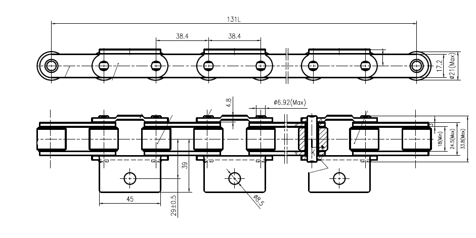 38.4VF1/JA Łańcuch przenośnika wciągającego ROLLON-SOLID
