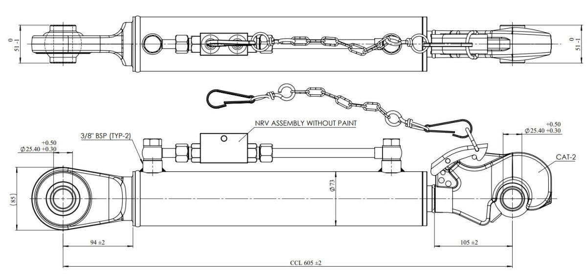 JAG98-1631 Łącznik górny hydrauliczny kat.2-2, 605-885mm