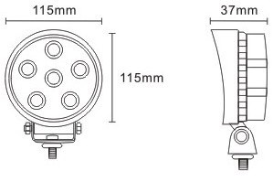 JAG96-0034 Lampa robocza LED, 18W, 10-30V, 6 EPISTAR LEDx3W, FLOOD, Okrągła JAG