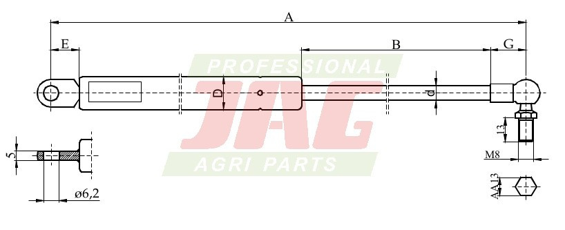 JAG99-1072 Siłownik gazowy JAG, CNH 83944280 E3NN94032N09AA