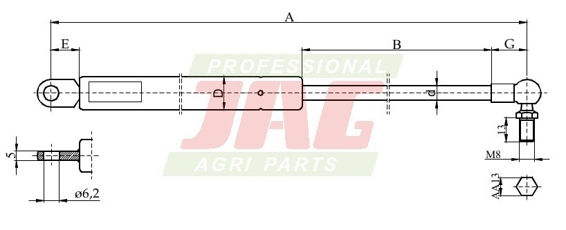 JAG99-1072 Siłownik gazowy JAG, CNH 83944280 DAVID BROWN K303741
