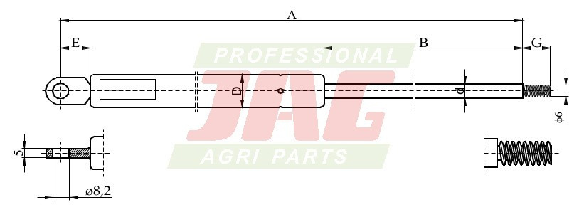 JAG99-1057 Siłownik gazowy, MASSEY FERGUSON 3303021M91 1897726M91