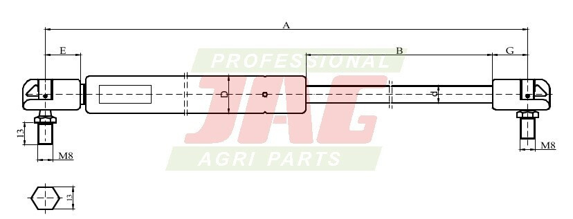 JAG99-1040 Siłownik gazowy JAG, NEW HOLLAND 82019393 81865239