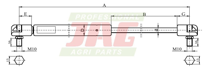 JAG99-1045 Siłownik gazowy JAG, MASSEY FERGUSON 3902140M1 CNH 82001505