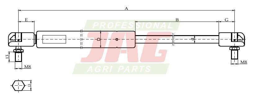 JAG99-1099 Siłownik gazowy JAG, STEYR 134701577 CNH E2NN9444000M