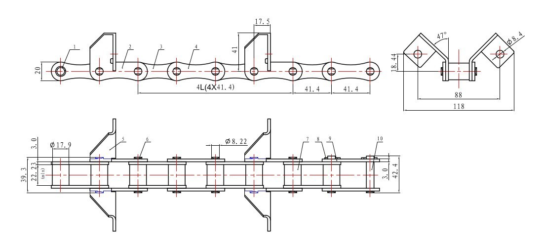 S55/SE/J2A Łańcuch podajnika elewatorowego (rozginane łapki) ROLLON-SOLID