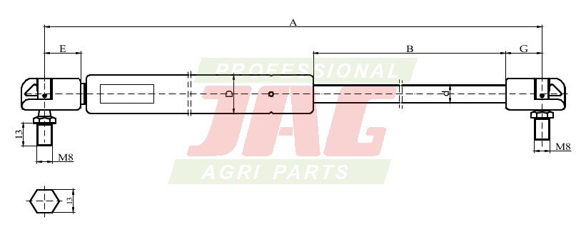 JAG99-1011 Siłownik gazowy JAG, JOHN DEERE AL33170 CNH 3225465R1