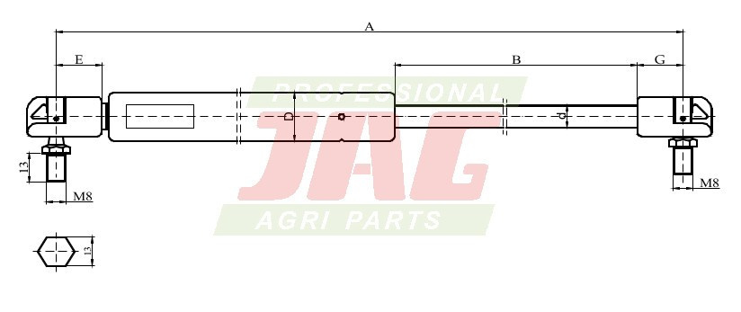 JAG99-1015 Siłownik gazowy JAG, JOHN DEERE AL66992 AL35675