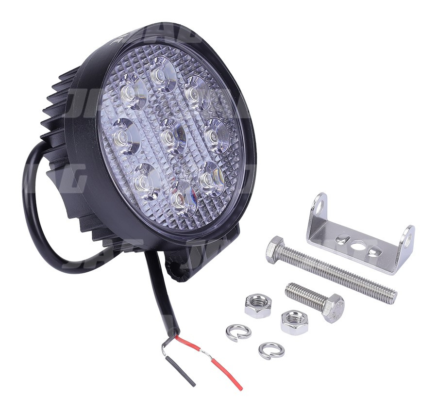 JAG96-0028 Lampa robocza LED, 27W, 10-30V, 9 EPISTAR LEDx3W, FLOOD, Okrągła JAG