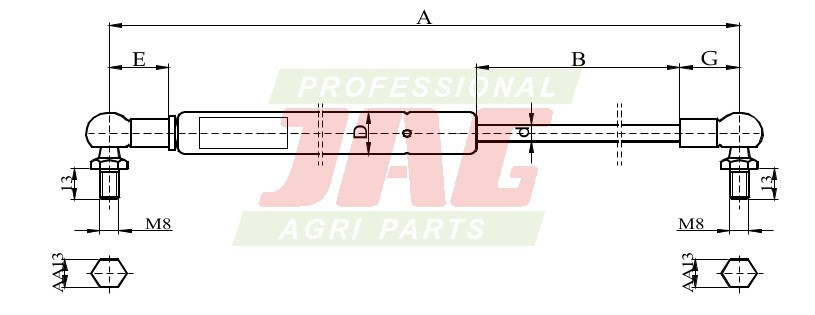 JAG99-1076 Siłownik gazowy JAG, DEUTZ FAHR 04414159