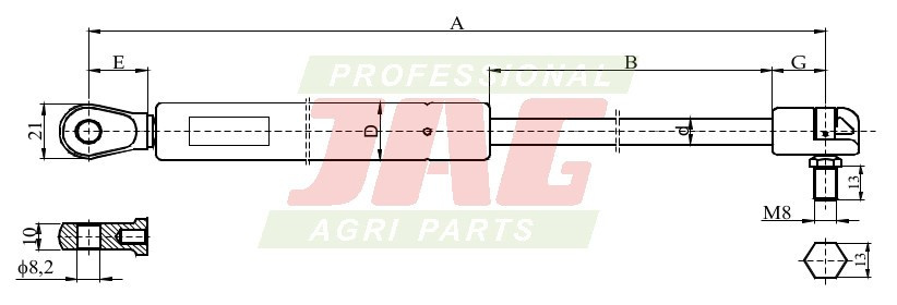 JAG99-1012 Siłownik gazowy JAG, JOHN DEERE AL58521 AL60324
