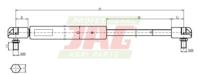 JAG99-1054 Siłownik gazowy JAG, CASE IH 1284636C2 BEPCO 25/870-9