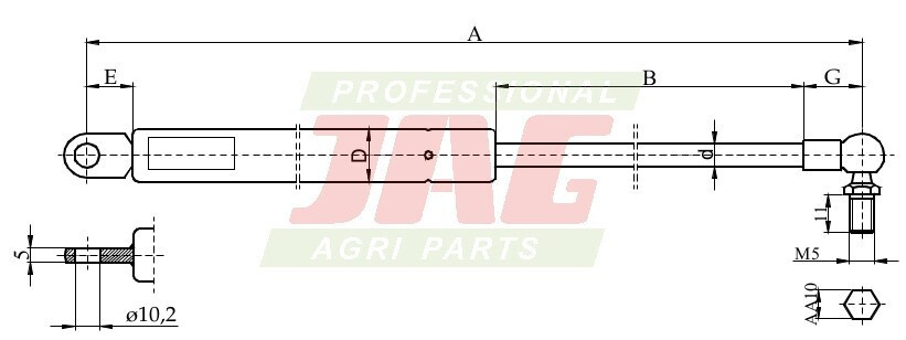 JAG99-1062 Siłownik gazowy JAG, DEUTZ FAHR 04316669 DAVID BROWN K4316669