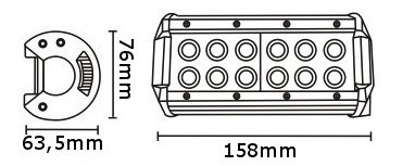 JAG96-0039 Lampa robocza LED, 36W, 10-30V, 12 CREE LEDx3W, SPOT, Listwa podwójna