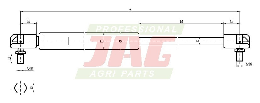 JAG99-1016 Siłownik gazowy JAG, FENDT X800420490000 X800420439000