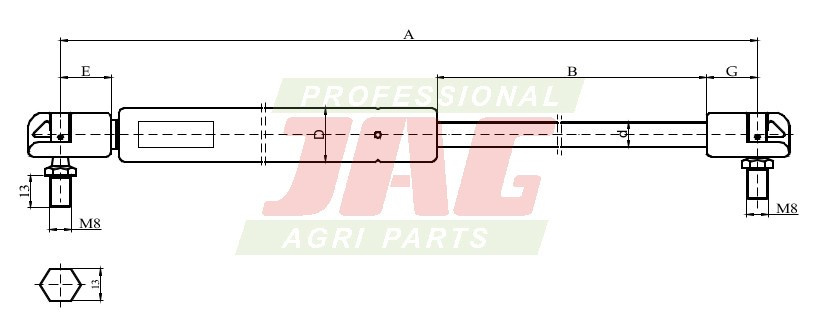 JAG99-1022 Siłownik gazowy JAG, MASSEY FERGUSON 3384671M1 FENDT X800420414000